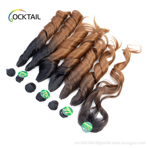 Factory wholesales Japanese fiber 3 Hair Bundles With Lace Closure Curly wave Synthetic Braiding Hair Ombre Color